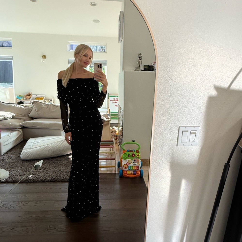 Premier Black Long Sleeve Off-Shoulder Dress